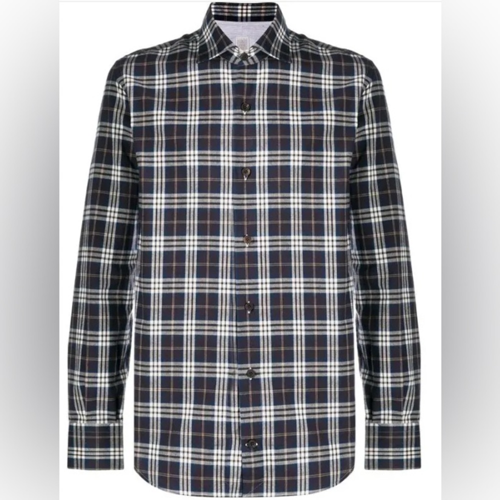 Eleventy Blue Plaid Cotton Button Down Shirt